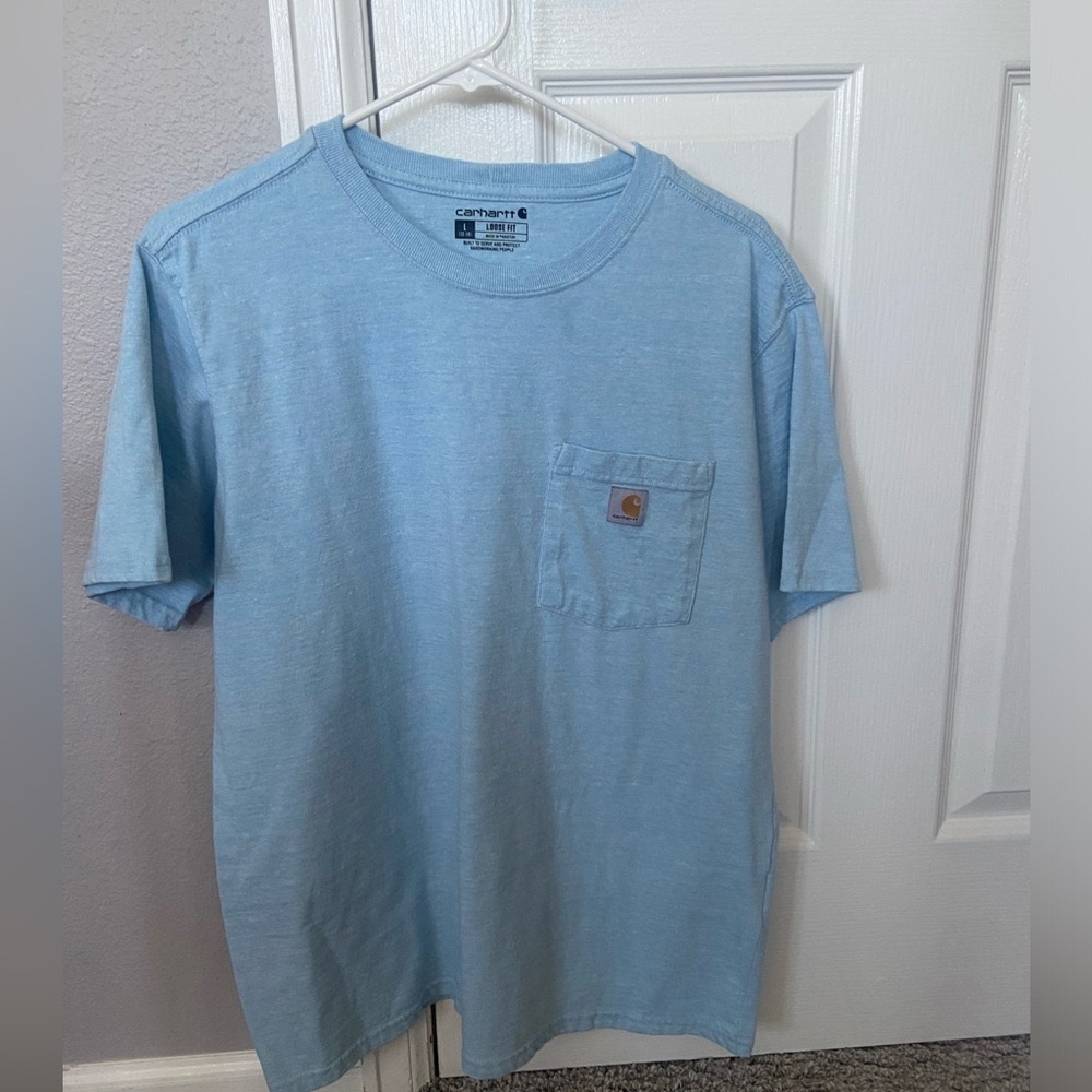 Carhartt Blue Pocket T-Shirt-Large 10-12- Unisex loose fit
